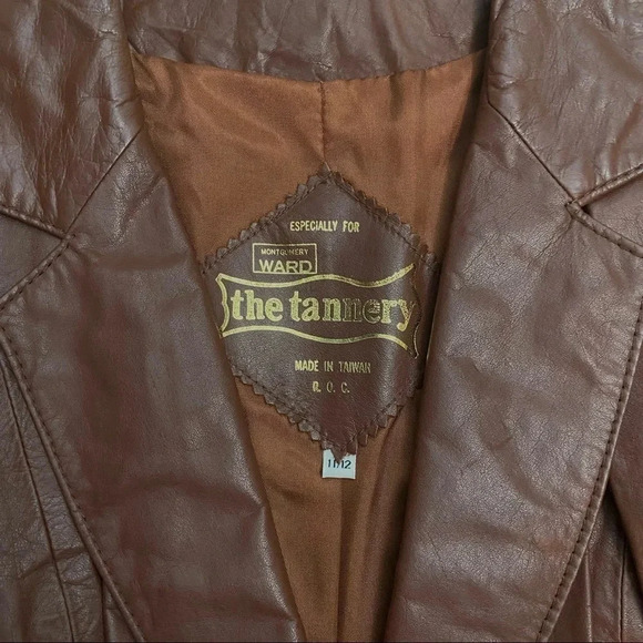 VINTAGE Montgomery Ward The Tannery Genuine Leather 70s Jacket - Picture 4 of 10